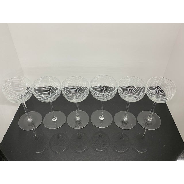 Vintage Hand Blown White Swirl Wine Glasses, Singed by Artist - Set of 6 For Sale - Image 4 of 13
