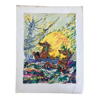 1980’s Original Abstract Large Swimming Horses Lithograph Print Signed & Titled For Sale