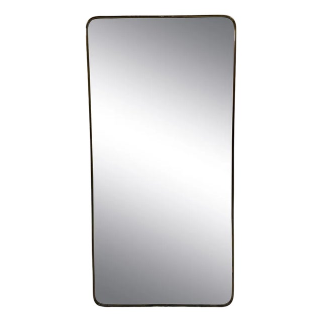 Tall Italian Brass Mirror, 1950s For Sale