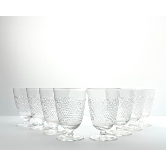 1950s Vintage Mid-century 8 Footed Juice Glasses, Criss-Cross X Fishnet Cuts Excellent condition. No chips, cracks, or...