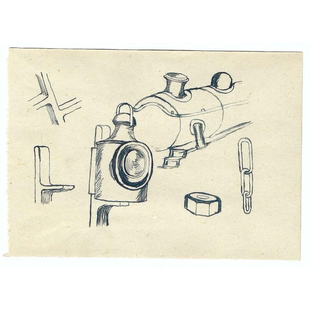 1943 gothic drawing by William E. Wood, a Devon artist in England. Double sided with mechanical studies. Signed lower...