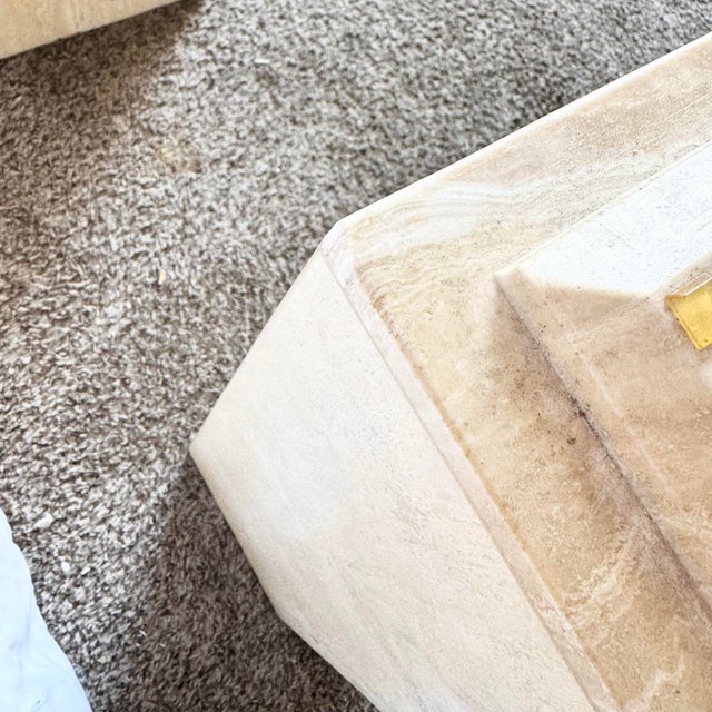 Vintage Glass Top Travertine Pedestal Console Table For Sale - Image 12 of 12