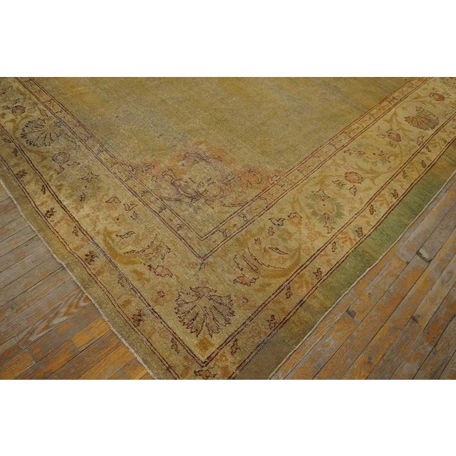 1900s Ligth Green Medallion Antique N. Indian Amritsar Carpet 9'2" X 11'8" Knotted Wool Rug For Sale - Image 12 of 12