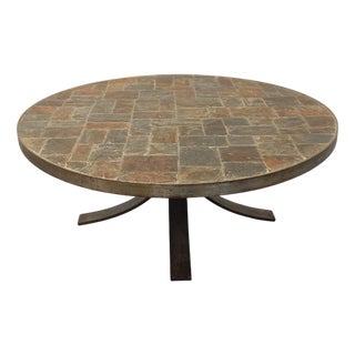 Vintage Brutalist Round Coffee Table in Metal and Slate, 1970s For Sale