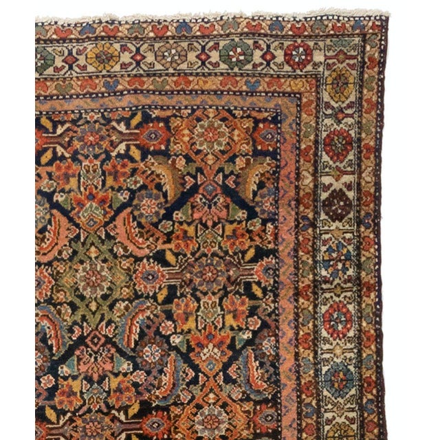 Late 19th Century Antique Rust Ivory Navy Blue Geometric Malayer Persian Rug, circa 1880-1900s For Sale - Image 5 of 6