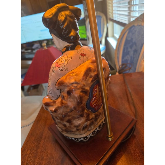 Blue Chinoiserie Asian Figural Porcelain Lamp For Sale - Image 8 of 12