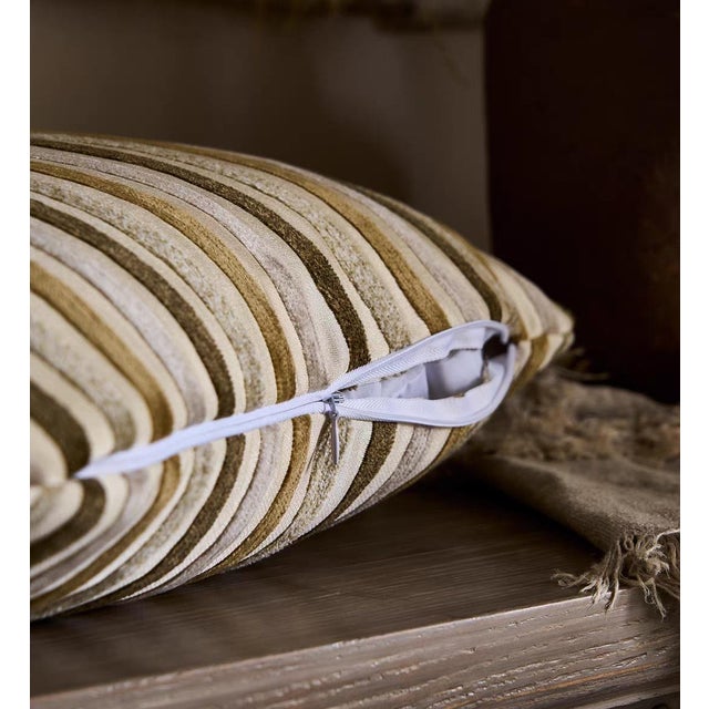 2020s Gray-Blue Twill Velvet Pavia Striped Throw Pillow | 18 Inches For Sale - Image 5 of 6