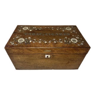 Antique Walnut Cigar Box, Mother of Pearl Inlay - Victorian Tabac & Cigares For Sale