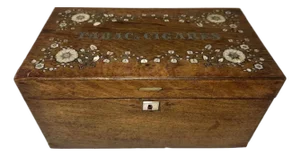 Antique Walnut Cigar Box, Mother of Pearl Inlay - Victorian Tabac & Cigares