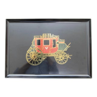 1960s Vintage Couroc of Monterey Black Tray Featuring the Wells Fargo Stagecoach For Sale