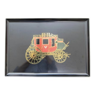 1960s Vintage Couroc of Monterey Black Tray Featuring the Wells Fargo Stagecoach For Sale