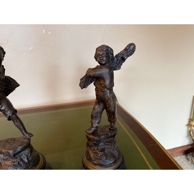 French Provincial Pair of Antique French Bronze Figurines For Sale - Image 3 of 5