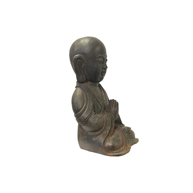Rustic 11.5" Iron Rustic Sitting Buddha Gautama Amitabha Lohon Monk Statue For Sale - Image 3 of 5