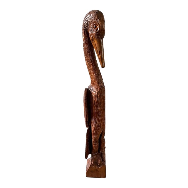 Large Vintage Hand-Carved "Susitna Flyer Bay" Heron Sculpture – 26" For Sale