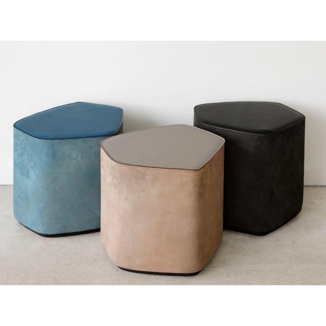 Wood Pouf! Leather Stools by Nestor Perkal, Set of 3 For Sale - Image 7 of 18