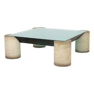 Modernist Graduated Glass Top and Concrete Coffee Table For Sale