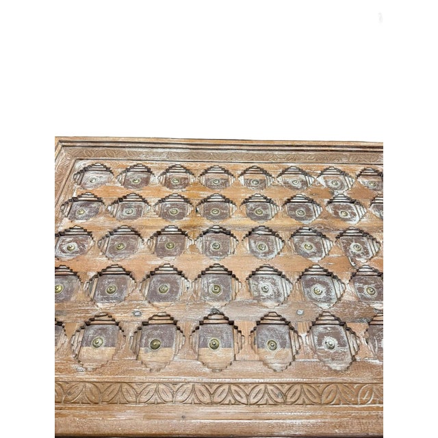 1920s Rustic Modern Carved Chai Coffee Table – Mid Century Whitewashed Wood Accent Table 54 For Sale - Image 5 of 8
