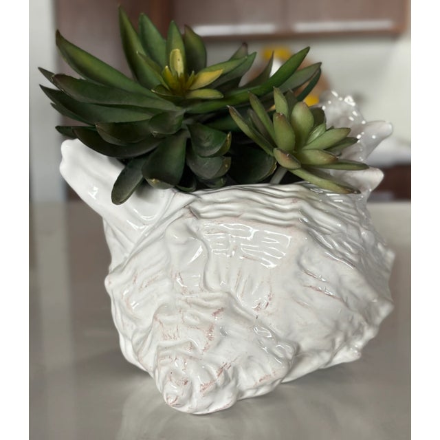 Vintage Coastal Chic Ceramic Conch Shell Cachepot Planter For Sale - Image 4 of 10