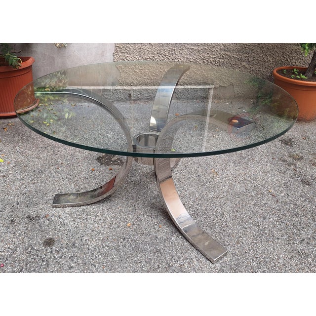 Dining Table in Chrome with Transparent Glass Top, 1970s For Sale - Image 3 of 5