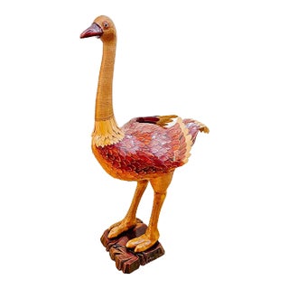 Large Scale 1970s Wicker & Bamboo Standing Ostrich Box For Sale
