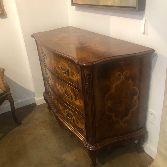 Traditional 1990s Italian 3 Drawer Shaped Walnut Chest of Drawers For Sale - Image 3 of 13