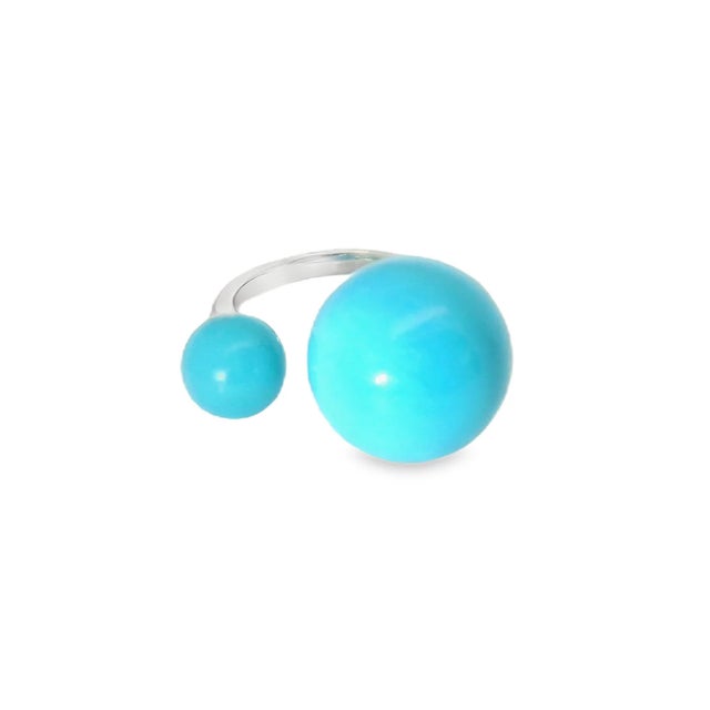 Modern Late 20th Century Size 9 14K White Gold Turquoise Statement Ring For Sale - Image 3 of 3