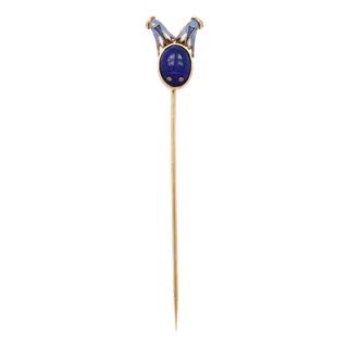 Carl Bacher Austrian Egyptian Revival Gold & Enamel Scarab Beetle Stickpin For Sale