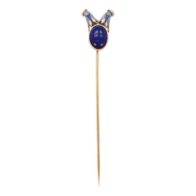Carl Bacher Austrian Egyptian Revival Gold & Enamel Scarab Beetle Stickpin For Sale