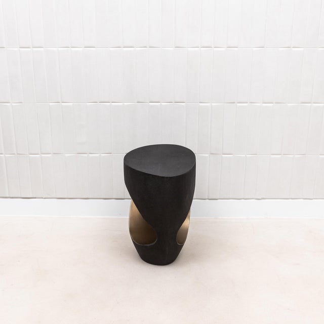 Metal Stool in Black Shagreen With Bronze Patina Brass by R&y Augousti For Sale - Image 7 of 11