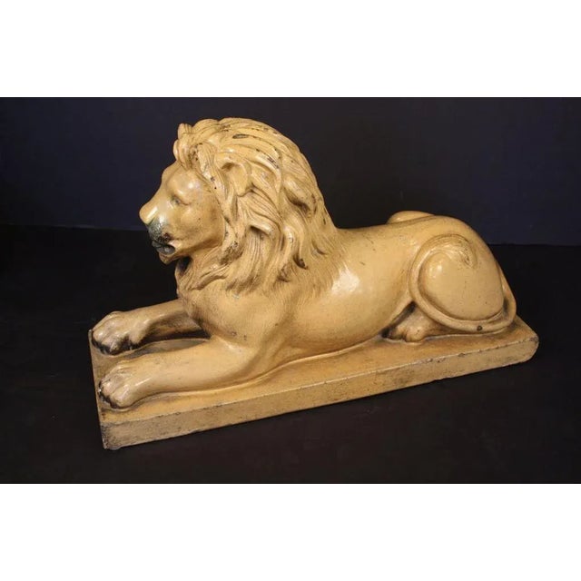 Stone Large English Recumbent Lion of Glazed Stoneware For Sale - Image 7 of 10