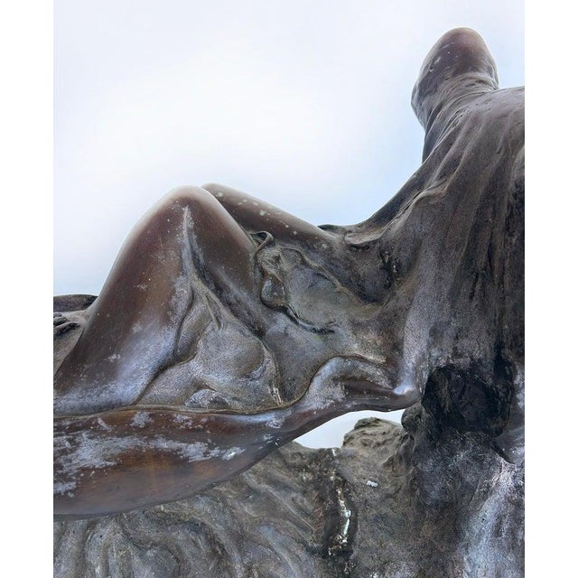 Vintage Sculptural Spelter Nude Coffee Table With Bronze Patina and Glass Top For Sale - Image 9 of 12