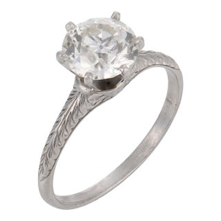 1920s Art Deco Gia 1.75 Carat Old European Cut Diamond Platinum Ring, Size 7.25 For Sale