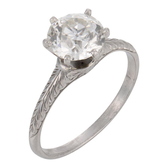 1920s Art Deco Gia 1.75 Carat Old European Cut Diamond Platinum Ring, Size 7.25 For Sale