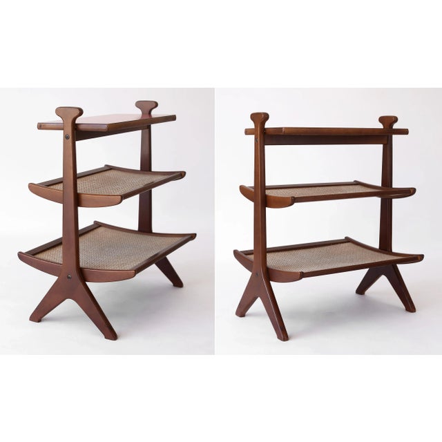 Mid Century 3-Tier Magazine Table With Wicker and Laminate Shelves For Sale In San Francisco - Image 6 of 12