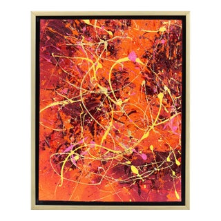 Deconstructed Orange 5 - Abstract Textural Vibrant Painting Gold Frame Original Artwork by Marc Raphael For Sale