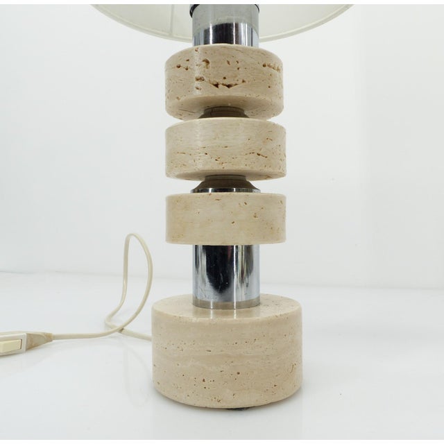 Modern Travertine and Chrome Table Lamp, Italy, 1970s For Sale - Image 3 of 8