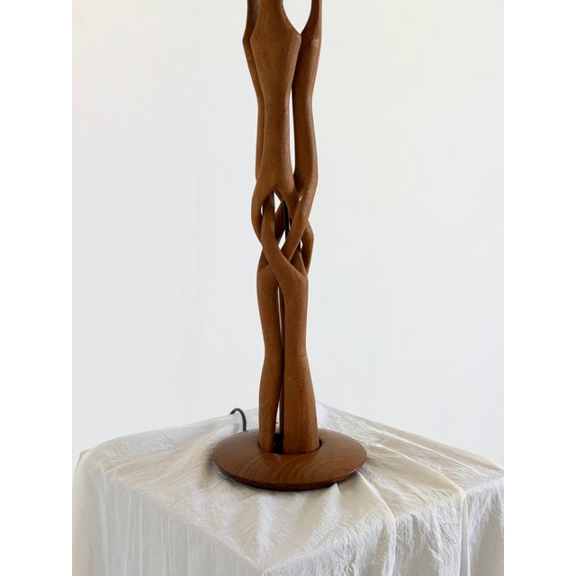 1970s Sculptural Hand-Carved Table Lamp in Teak Wood, 1970s For Sale - Image 5 of 13