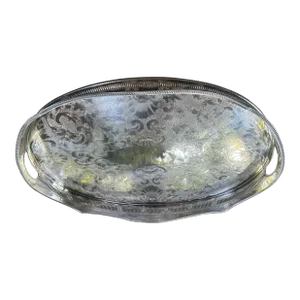 English Sheffield Oval Reticulated Serving Tray, 60’s.