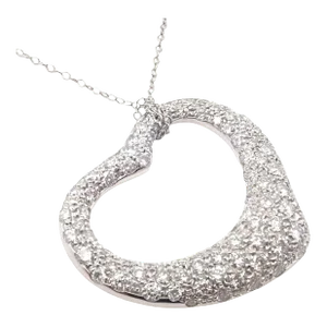 Tiffany & Co. Elsa Peretti Platinum Diamond Large Open Heart Necklace
