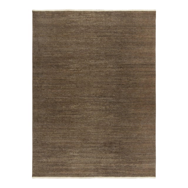 Brown Rug & Kilim’s Contemporary Textural Rug in Brown, Simple Solid Striae For Sale - Image 8 of 8
