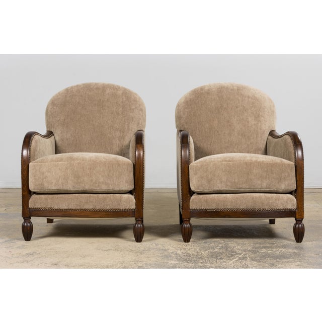 1930s 1930s French Art Deco Club Chairs With Ottoman, Beech & Mohair For Sale - Image 5 of 18