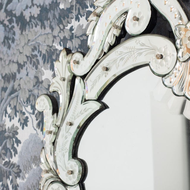 Large 19th C. Venetian Reverse Etched Mirror With Original Beveled Mirror Plate For Sale - Image 13 of 18