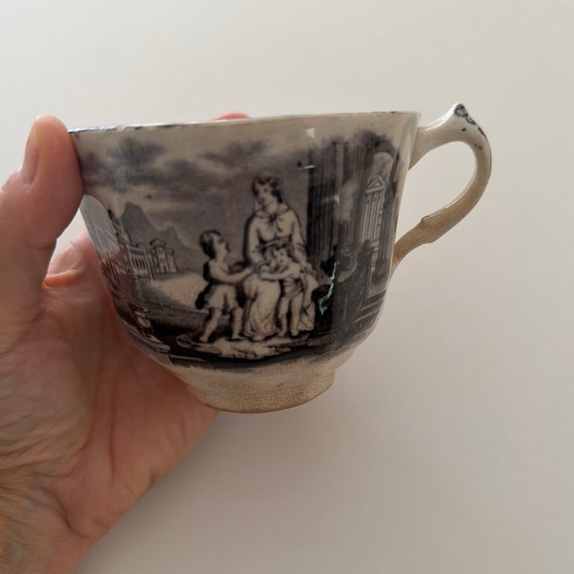 Mid 19th Century 19th Century Antique Black Transferware Porcelain Teacup For Sale - Image 5 of 10