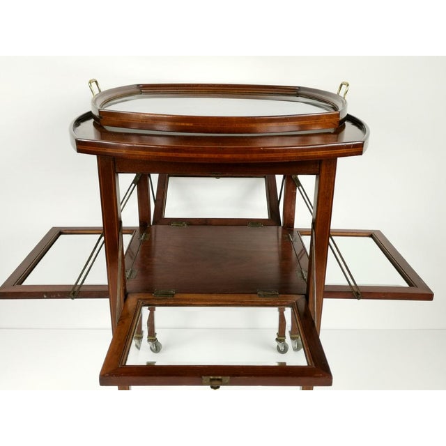 French Neoclassical Mahogany Bar Cart with Glass Tray, 1930s For Sale - Image 6 of 8
