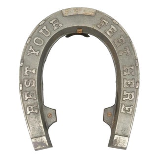Antique Victorian Metal "Rest Your Feet Here" Cowboy Horseshoe Footstool Stool For Sale