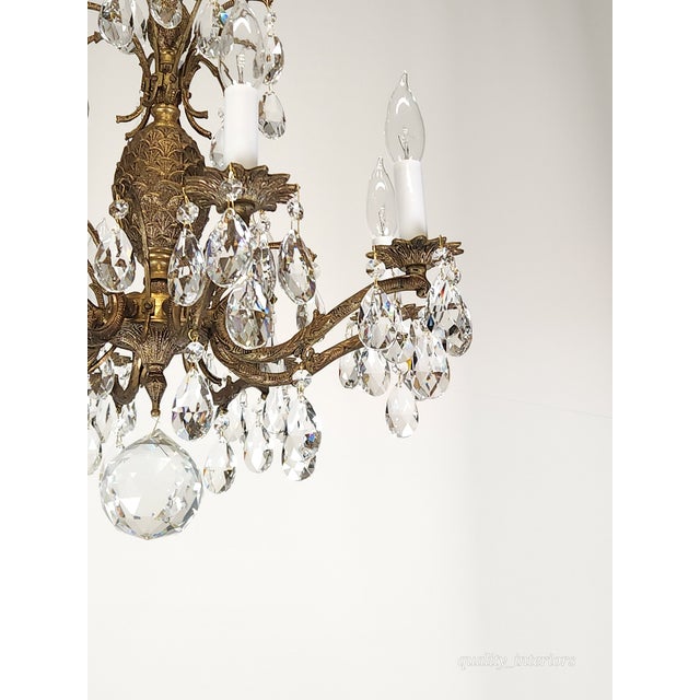 Antique 8 Light Petite Shimmering Pineapple Brass Cut Lead Glass Chandelier~ Rewired ~ Restored ~ Rejuvenated ~ Ready to Hang ~ For Sale - Image 4 of 12