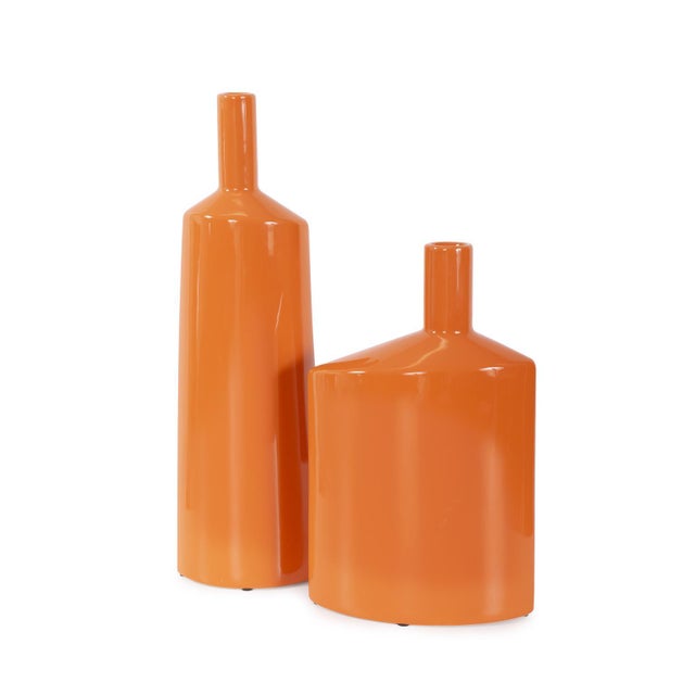 Orange Orange Valencia Askewed Short Bottle Vase For Sale - Image 8 of 11