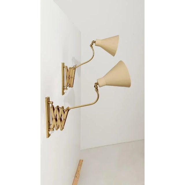 Vintage Italian Adjustable Wall Lights in Brass and Creamy White Metal, 1950s For Sale - Image 16 of 18