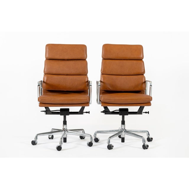 Herman Miller Pair Herman Miller Eames Tall Brown Leather Desk Chair Soft Pad For Sale - Image 4 of 12