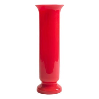 Red Cased Glass Column Vase from Empoli, Italy, 1970s For Sale